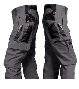 Wear Resistant Canvas Work Pant <b>Man</b> Multi-pocket Straight Cargo <b>Trousers</b> Waterproof <b>Elastic</b> Waist Outdoor Jogging Tactical - Product Image 5