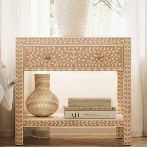 Best Home Decor Handcrafted premium Bone Inlay Bedside Table Blue Fish Scale Living Room Cabinets Bedroom Furniture