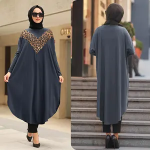 Pakaian Wanita Islami Sederhana Pakaian Wanita Panjang Dicetak Lembut Organik Jersey Tunic Top Abaya Dress