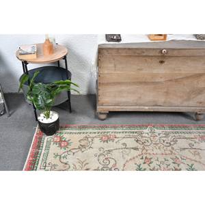 Tapis Turc Classique Vintage Beige Vert 3.6 X 6.8ft Laine Faite à la Main avec Support en Latex Motif Patchwork Rectangulaire pour Chevet - Product Image 5