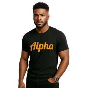 Alpha Year Sleeve Chenille Tee Black Gold Custom Greek Life T Shirt Fraternity Apparel 100 Cotton Premium Streetwear - Product Image 1