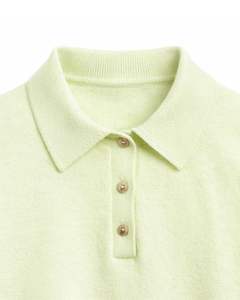 Suéter Polo Corto Verde Claro Personalizado para Mujer, Suéter de Punto Suave de Manga Larga con Botones, Top Informal de Moda de Invierno - Product Image 5