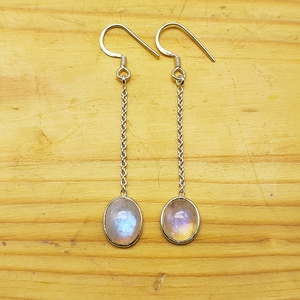 Handmade 925 Sterling <b>Silver</b> Moonstone Dangle <b>Earring</b> <b>Long</b> Chain <b>Earrings</b> Bohemian Vintage Style January Anniversary Gift - Product Image 1