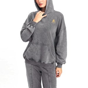 เสื้อสเวตเตอร์โอเวอร์ไซส์ผู้หญิงผ้าคอตตอนผ้าโพลีเอสเตอร์สีพื้นลำลองสำหรับฤดูหนาวแบบวินเทจซีดจาง - Product Image 3