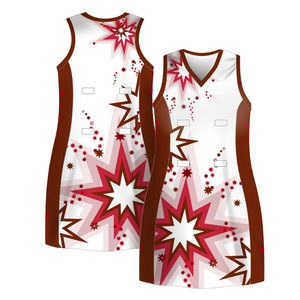 Conception gratuite OEM, uniforme de basket-ball pour femmes, robe de netball, blanc bleu imprimé, respirant, extensible dans les 4 sens, évacuation de l'humidité - Product Image 3