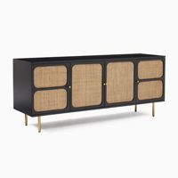 Table Console Moderne Cadre en Bois Massif avec Grand Rangement et Type d'Emballage en Bois de Meubles de Salon Tissés en Rotin Naturel