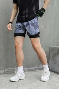 กางเกงออกกำลังกายขาสั้นสำหรับผู้ชายกางเกงออกกำลังกายขาสั้นระบายอากาศได้ลายพราง2ใน1ยิมไซส์ใหญ่พิเศษจัดส่งเร็ว - Product Image 2