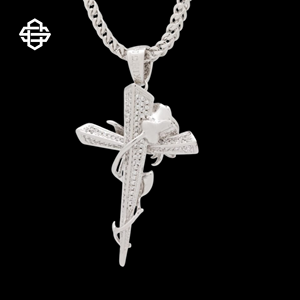 Collar con colgante de Cruz de Rosa helada para hombre, cadena cubana, joyería de Hip Hop, Micro Pave CZ, diamantes de imitación, rapero, accesorio de moda ostentoso - Product Image 1