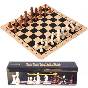 Scacchi in legno <span class=keywords><strong>Vintage</strong></span> Set e dama di gioco portatile scacchiere in pelle pieghevole scacchiere con scatola di immagazzinaggio - Product Image 4
