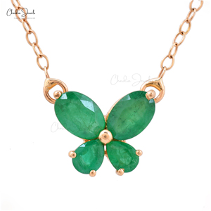 จี้สร้อยคอผีเสื้อสีเขียวมรกตธรรมชาติ1.24 CT สีโรสโกลด์14K เครื่องประดับอัญมณีสำหรับของขวัญในงานเลี้ยงหมั้น - Product Image 2