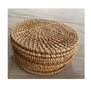 Vietnam Factory Natural Rattan <b>Placemat</b> coaster with Stand for Home Party Wedding Tableware Dinnerware Coffee Wine Storage Tools - Product Image 1
