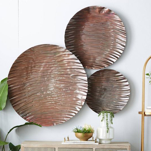 Plaques de sculpture d'art mural en fer rond bords inégaux cuivre en relief accents muraux de noël faits à la main décoration salon - Product Image 3