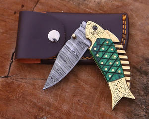 Cuchillo plegable de acero de Damasco Nordic Forge con funda de cuero, mango de madera Pakka, hecho a mano, para caza, camping, EDC, OEM, ODM - Product Image 1