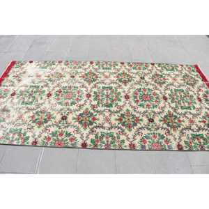 4.4x8.4 ft Vintage Rug, Turkish Area Rug, <b>Red</b> Abstract <b>Wool</b> Rug - Product Image 3