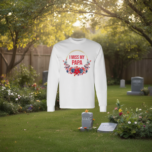 Camiseta de Manga Larga Conmemorativa Familiar Floral 'Siento la Falta de Mi Papá' en Rojo y Azul - Producto Promocional - Product Image 3