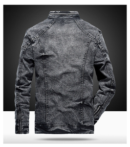 เสื้อแจ็กเก็ตผ้ายีนส์สำหรับผู้ชายเสื้อยีนส์เข้ารูปสีขาวแดงดำ - Product Image 3