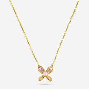 Collar de Moda 192223, Chapado en Oro, Aleación y Acero Inoxidable, Imitación de Perla, Diamante, Flor, Corazón, Cadenas para Regalos - Product Image 3