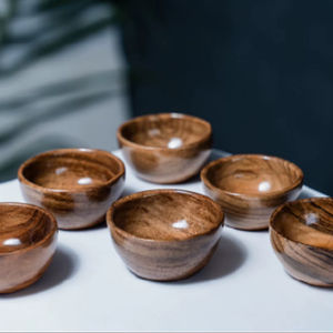 Petit bol de service classique ensemble de 6 pièces pour la maison hôtel et restaurant ustensiles de cuisine couleur marron forme ronde bols en bois - Product Image 1