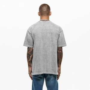 T-shirt à manches courtes personnalisé à double épaisseur et délavé à l'acide pour hommes, imprimé graphique fissuré, Streetwear vintage, t-shirt surdimensionné au design vierge - Product Image 2