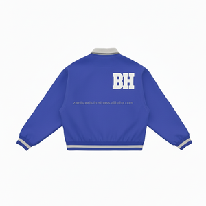 Veste universitaire en mélange de laine de qualité supérieure 450 GSM bleu royal avec col gris poignets côtelés broderie personnalisée Logo veste universitaire pour femmes - Product Image 2