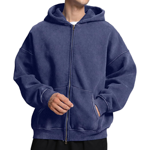 Sweat-shirt d'hiver vintage pour homme, brodé, à capuche, zippé, coupe oversize, délavé à l'acide, 100% coton, molleton épais, avec poche zippée intégrale - Product Image 2