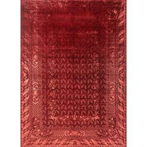 Aalam Hand Knotted Wool & <b>Silk</b> Rugs <b>Red</b> & Orange Floral Pattern for Home & Car Rectangle Pae-6166 Room Rug Puzzle Hallway Models - Product Image 1