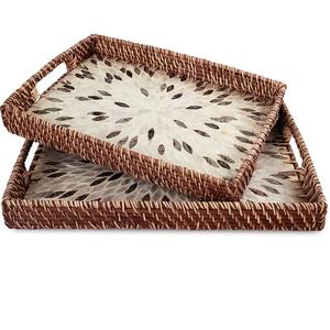 Nouvel Arrivage Ensemble de Deux Autocollants Imprimés Plateau de Service en Bois avec Poignée Designer pour les Aliments Petit Déjeuner Plateau de Service de Table - Product Image 5