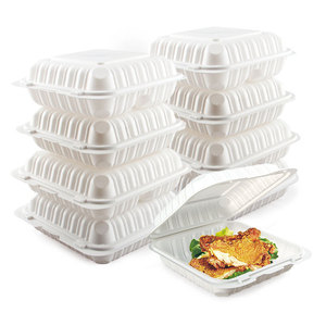 8x8" 3-Compartment Eco-Friendly Clamshell To Go Boxes Disposable MFPP Plastic Takeout Food Mineral Filled PP Hinged Containers
