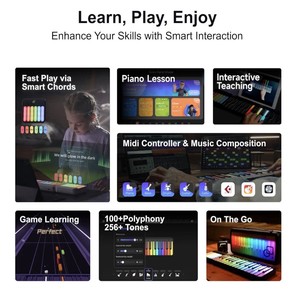 Teclado Inteligente Completo con Teclas Iluminadas de Colores, Altavoz, Función Interactiva Inteligente para Cantar con Acordes - Product Image 1