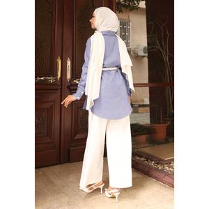 Traje Casual Azul MSW19242-3 con Detalle de Bolsillos a Rayas y Largo Midi - Product Image 4