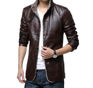 Hot Sake Men's Vintage Biker Faux Leather <b>Jacket</b> Stylish High Street <b>Winter</b> Stand Outerwear Warm PU Lining Fashionable - Product Image 4
