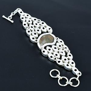 Bracelet porte-bonheur en ammonite naturelle avec topaze fumée, pierre de naissance de novembre, fait main, vintage, en argent sterling 925, unisexe - Product Image 4