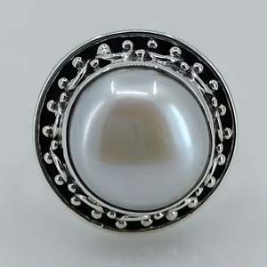 925 Sterling <b>Silver</b> Coin Pearl <b>Ring</b> Handmade Boho <b>Statement</b> Promise for Women Freshwater June Birthstone Jewelry - Product Image 6