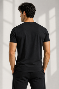 Camiseta de Algodón Negra para Hombre, Cuello Redondo, Manga Corta, Estilo Casual, Transpirable, Ecológica, de Secado Rápido, con Patrón Geométrico - Product Image 3