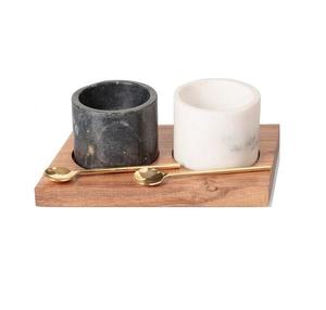 Juego de 3 condimentos de forma redonda Diseño atractivo Contenedor de especias de mármol de tamaño pequeño con bandeja de madera - Product Image 6