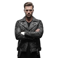 Veste de motard gothique punk en cuir pour homme, style urbain, hiver, écologique, avec croix et crâne argentés, coupe ajustée, col montant