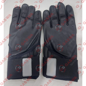 Gants de baseball à logo personnalisable de bonne qualité pour adultes et jeunes Gants en cuir à manchette longue de couleur noire - Product Image 1