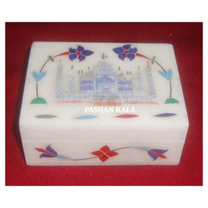 Design unique avec finition fine et incrustation de nacre en marbre blanc durable Boîte à bijoux Taj Mahal Design au meilleur prix - Product Image 1