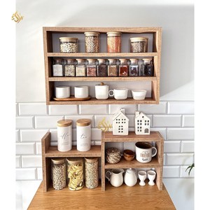 Étagère et étagère de rangement pour épices de cuisine en bois de bambou de grande taille faits à la main - Product Image 2