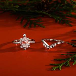 Jeulia Unique Christmas Tree Design <b>Crystal</b> Pear <b>Ring</b> Set 2pcs - Product Image 6