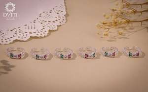 Anillo de plata fina para mujer con piedra verde y granate Estilo cultural indio Religioso - Product Image 2