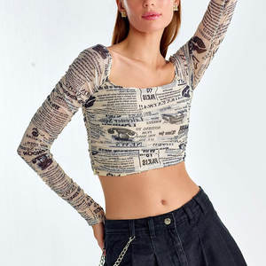 T-shirt court à manches longues pour femme, style unique et tendance, couleur personnalisable - Product Image 4