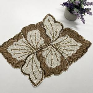 Handmade Luxury Beaded <b>Placemats</b> and Coasters with Embroidery Eco-Friendly Cotton Thread for Home & Wedding <b>Dining</b> <b>Table</b> Mats - Product Image 6