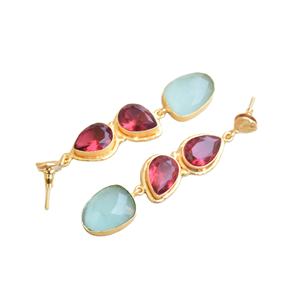 Pendientes de Latón al por Mayor, Piedra Orgánica a Granel, Acabado de Latón Satinado, Diseño Único, Chapado en Oro de 18K de Primera Calidad, Unisex, Calcedonia, B2B - Product Image 4