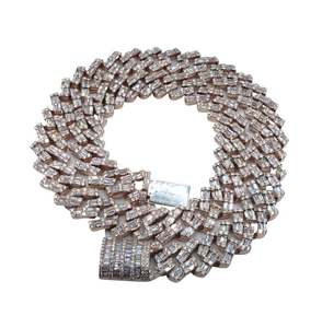 Chaîne cubaine Baguette 14K VVS1 Moissanite avec argent sterling 925 pendentifs taille princesse style hip-hop breloques testeur de diamant-passe - Product Image 1