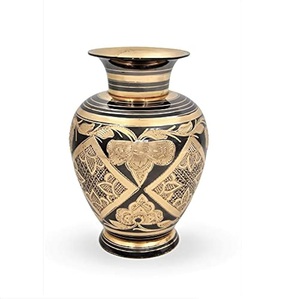 Vase en métal laiton antique moderne, pot de fleurs à motifs noirs dorés pour la décoration intérieure, pot et pots d'accent - Product Image 1