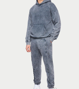 Sudadera deportiva transpirable de peso pesado con estampado Digital Vintage para hombre, pantalones con capucha recortados de lavado ácido de algodón 100% - Product Image 1