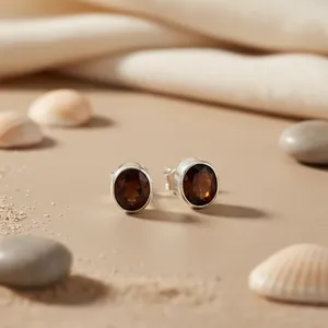 Pendientes de Plata 925 con Granate y Oro Rosa, Joyería con Piedras Preciosas para Mujer, Diseño de Aro Moderno para Compromiso con Circonita y Perla - Product Image 2