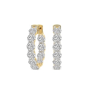 Boucles d'oreilles créoles classiques en diamants de laboratoire ronds, 1 carat total, couleur F-G, clarté VS, 20 diamants, or massif 14K, charme moderne pour soirée - Product Image 2