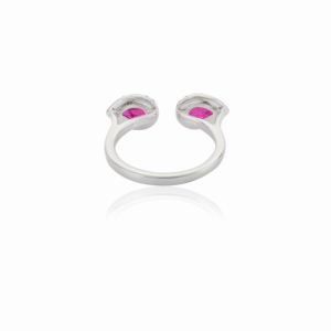 Última colección Anillo de compromiso de oro blanco sólido de 18 quilates Rubí natural de alta calidad con doble piedra ajustable para boda - Product Image 3